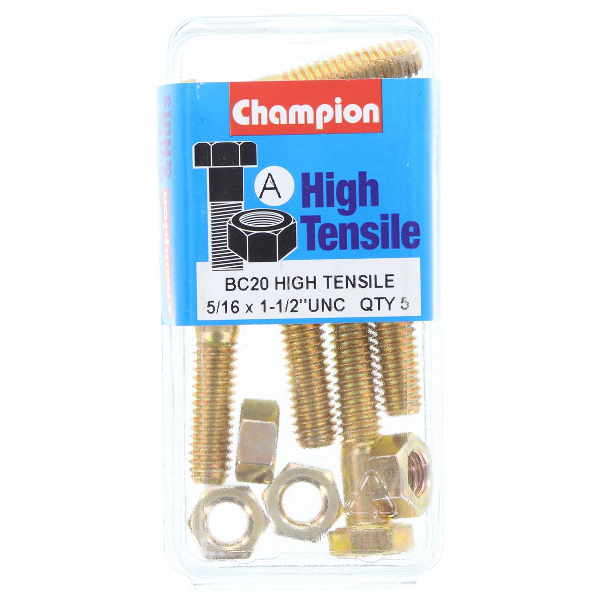 Champion Hex Bolt & Nut High Tensile 5/16in x 1 1/2in UNC Grade 5 - BC20