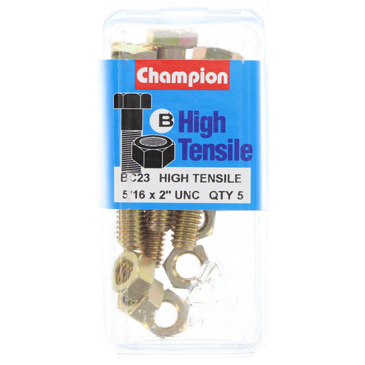 Champion Hex Bolt & Nut High Tensile 5/16in x 2in UNC Grade 5 - BC23