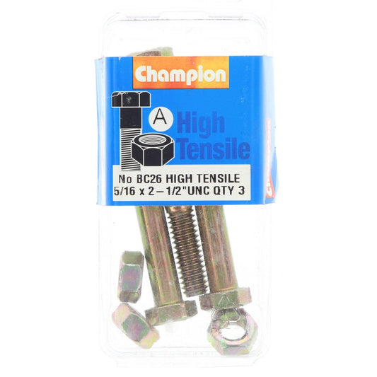 Champion Hex Bolt & Nut High Tensile 5/16in x 2 1/2in UNC Grade 5 - BC26