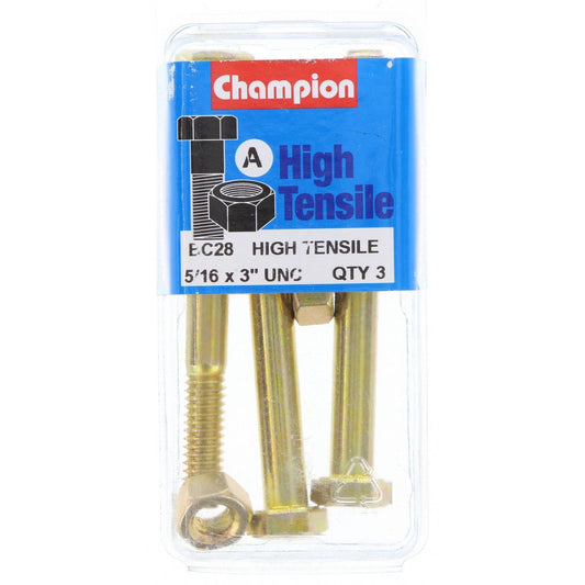 Champion Hex Bolt & Nut High Tensile 5/16in x 3in UNC Grade 5 - BC28