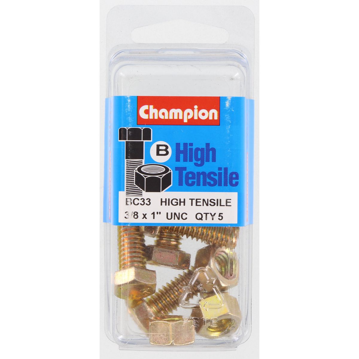 Champion Hex Set Screw & Nut High Tensile 3/8in x 1in UNC Grade 5 - BC33