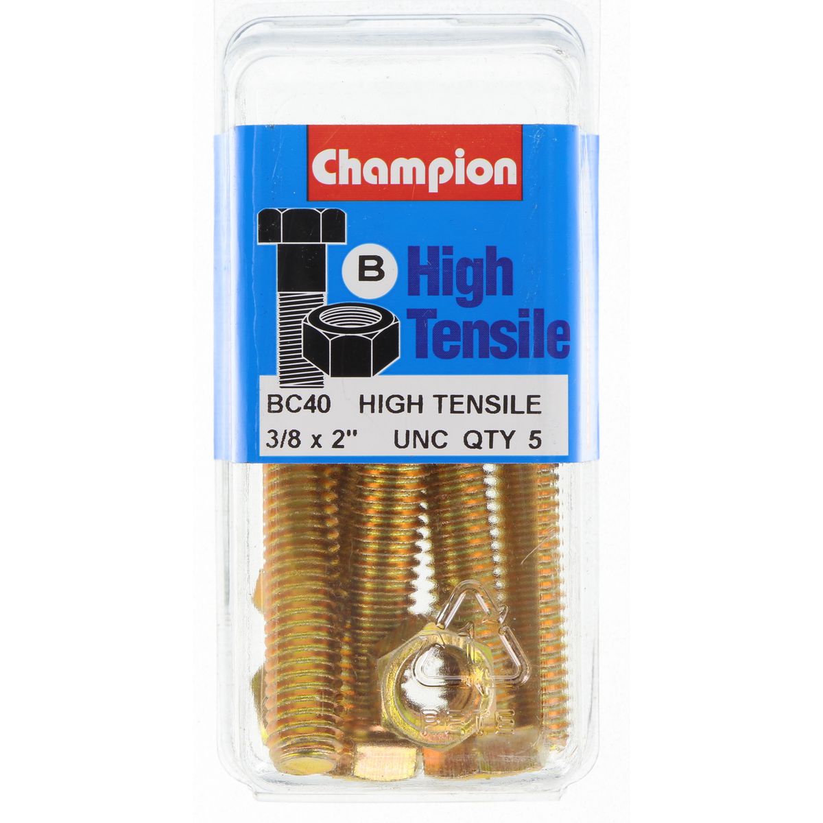 Champion Hex Set Screw & Nut High Tensile 3/8in x 2in UNC Grade 5 - BC40