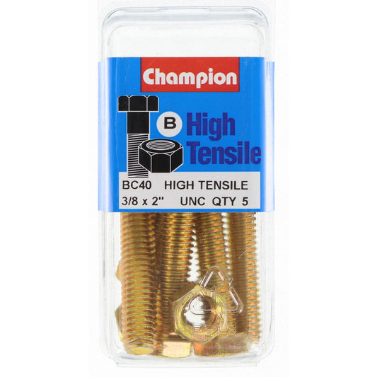 Champion Hex Set Screw & Nut High Tensile 3/8in x 2in UNC Grade 5 - BC40
