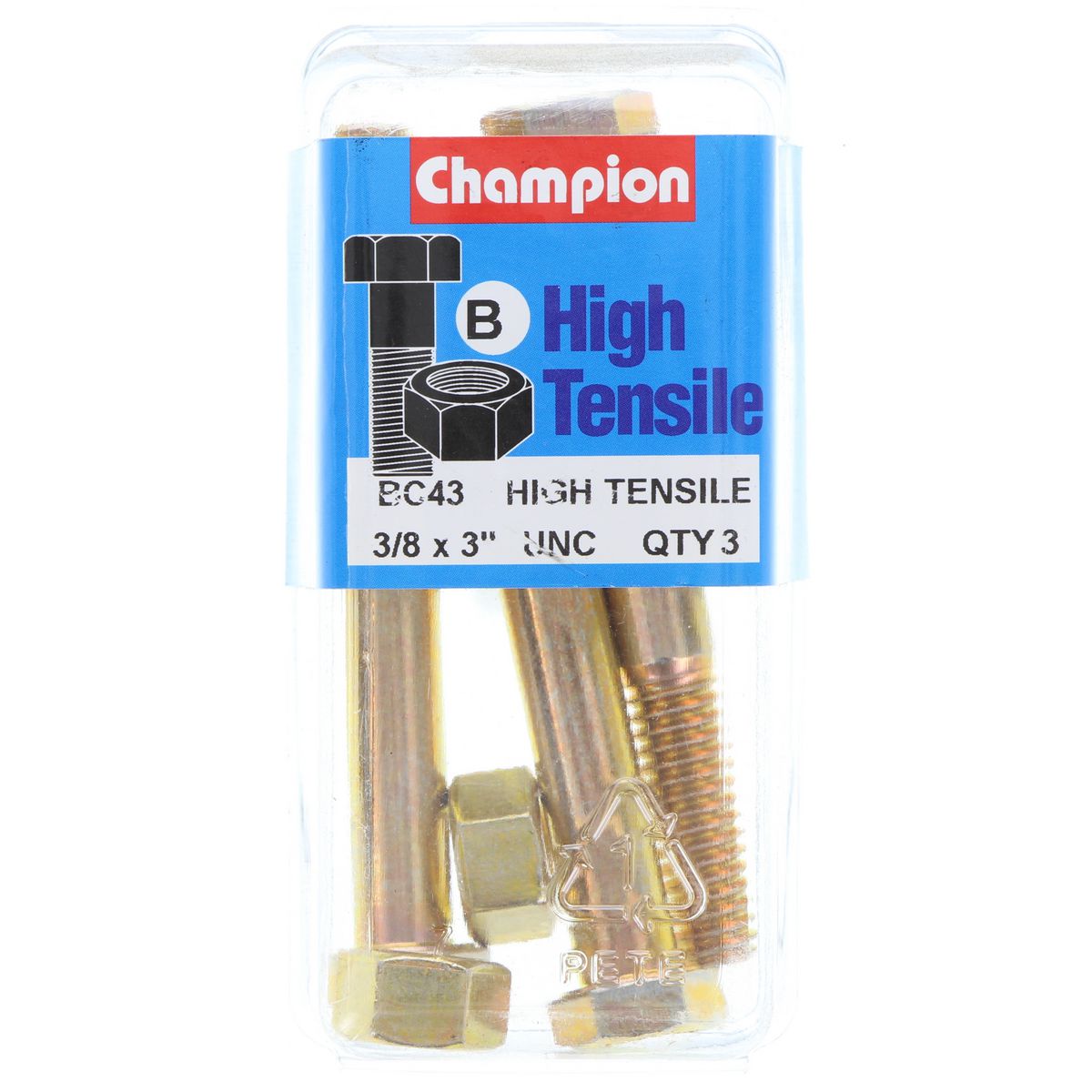Champion Hex Bolt & Nut High Tensile 3/8in x 3in UNC Grade 5 - BC43