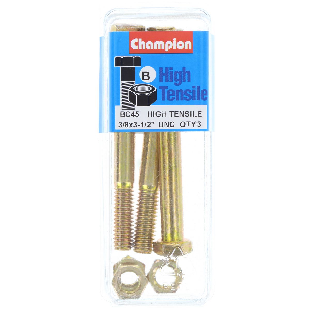 Champion Hex Bolt & Nut High Tensile 3/8in x 3 1/2in UNC Grade 5 - BC45
