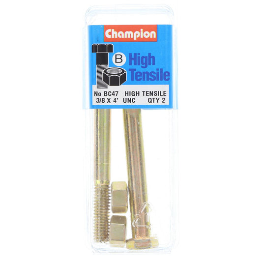 Champion Hex Bolt & Nut High Tensile 3/8in x 4in UNC Grade 5 - BC47