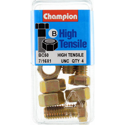 Champion Hex Set Screw & Nut High Tensile 7/16in x 1in UNC Grade 5 - BC50