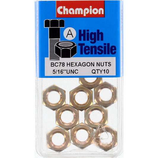 Champion Hex Plain Nut 5/16in UNC Class 5 - BC78