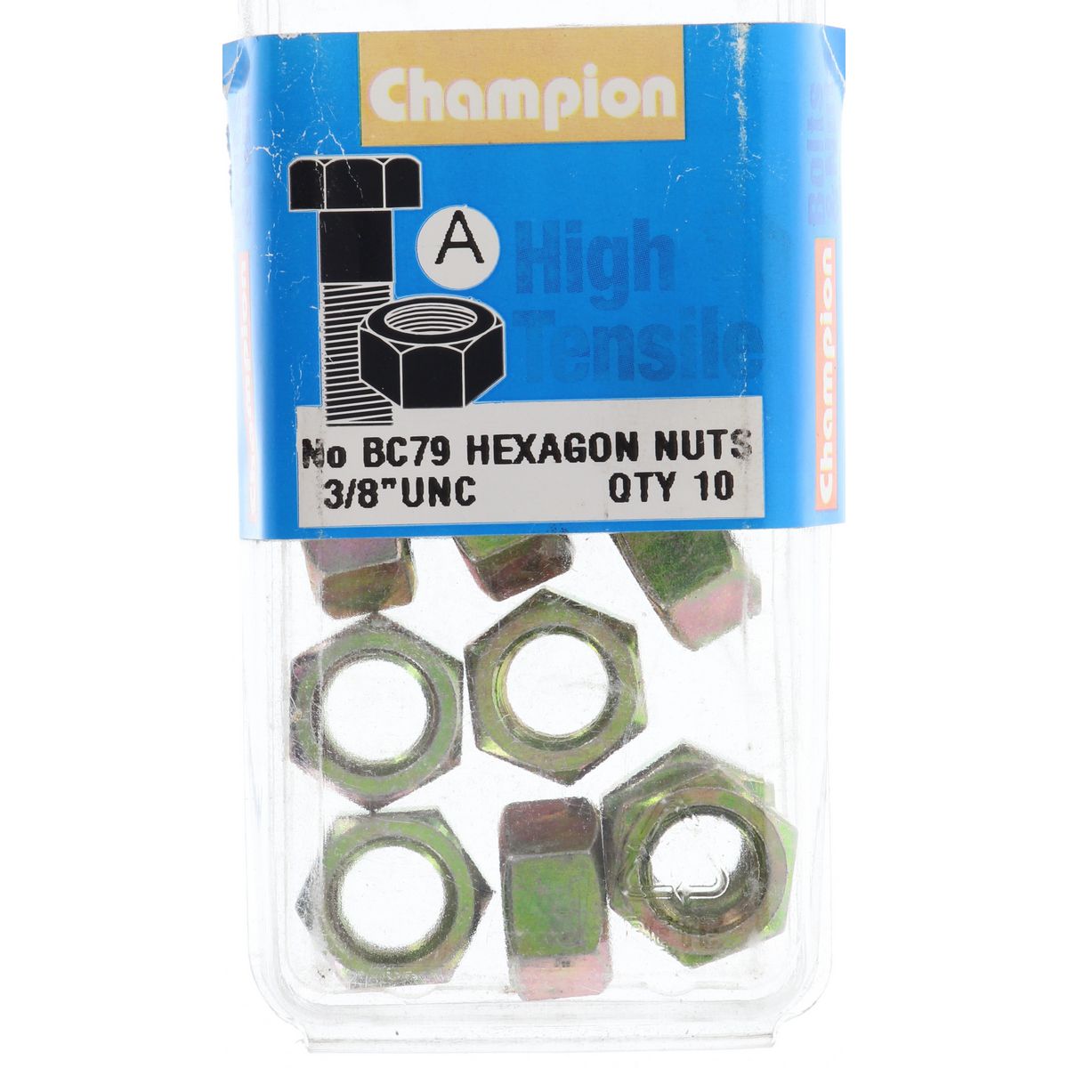 Champion Hex Plain Nut 3/8in UNC Class 5 - BC79