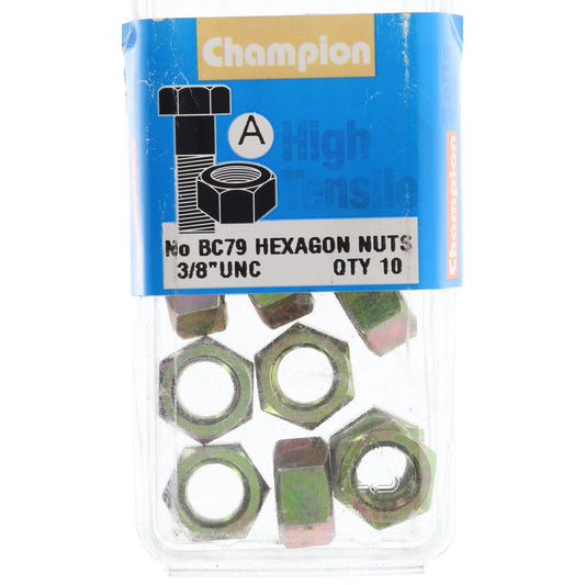 Champion Hex Plain Nut 3/8in UNC Class 5 - BC79