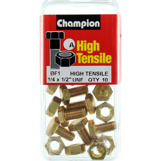 Champion Hex Set Screw & Nut High Tensile 1/4in x 1/2in UNF Grade 5 - BF1
