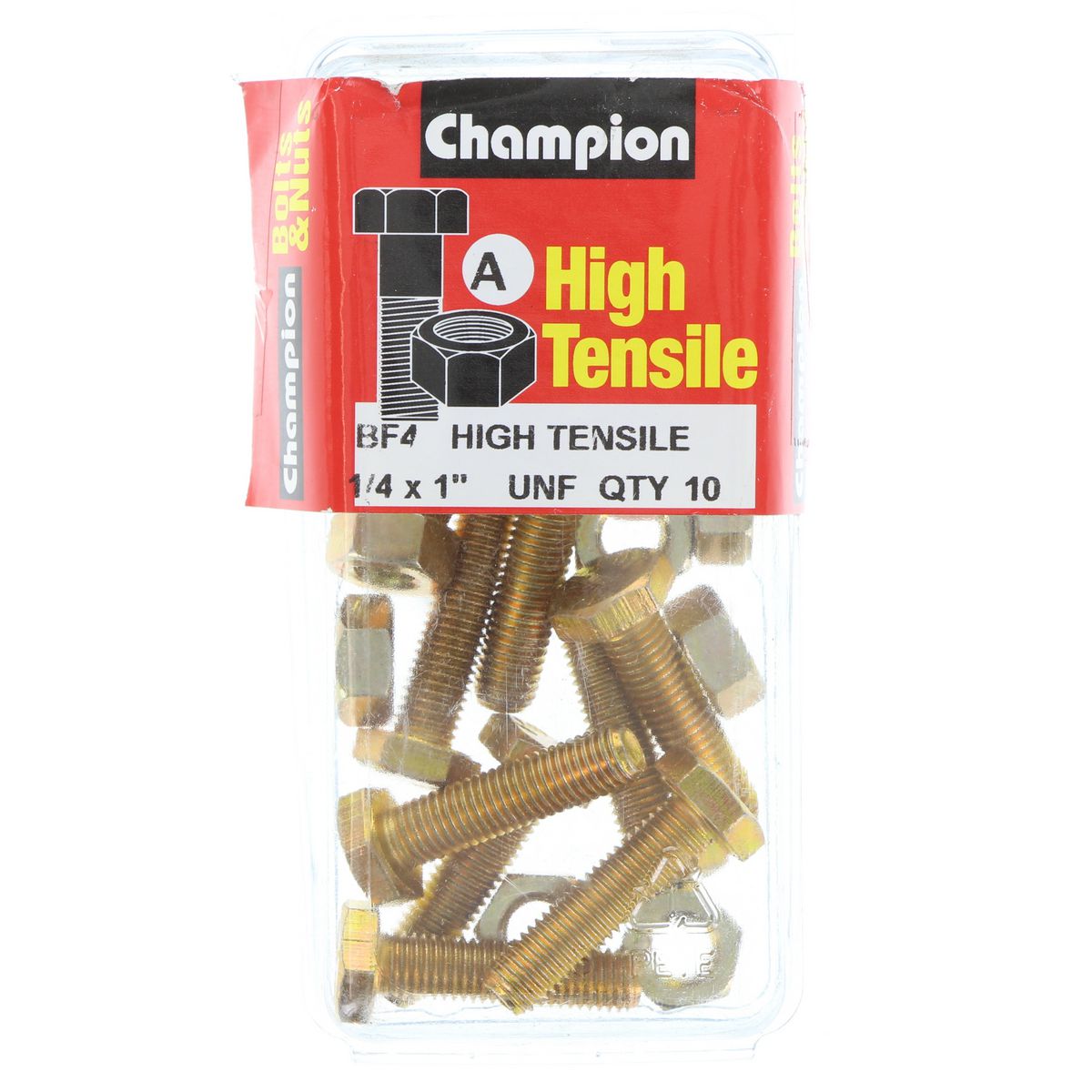 Champion Hex Set Screw & Nut High Tensile 1/4in x 1in UNF Grade 5 - BF4