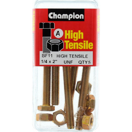 Champion Hex Set Screw & Nut High Tensile 1/4in x 2in UNF Grade 5 - BF11