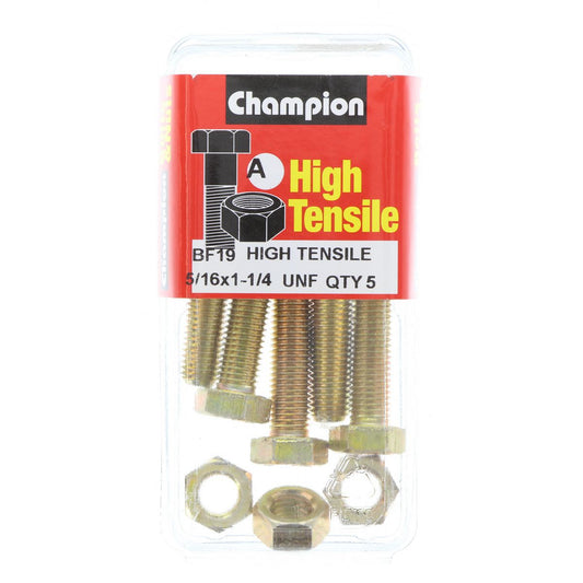 Champion Hex Set Screw & Nut High Tensile 5/16in x 1 1/4in UNF Grade 5 - BF19