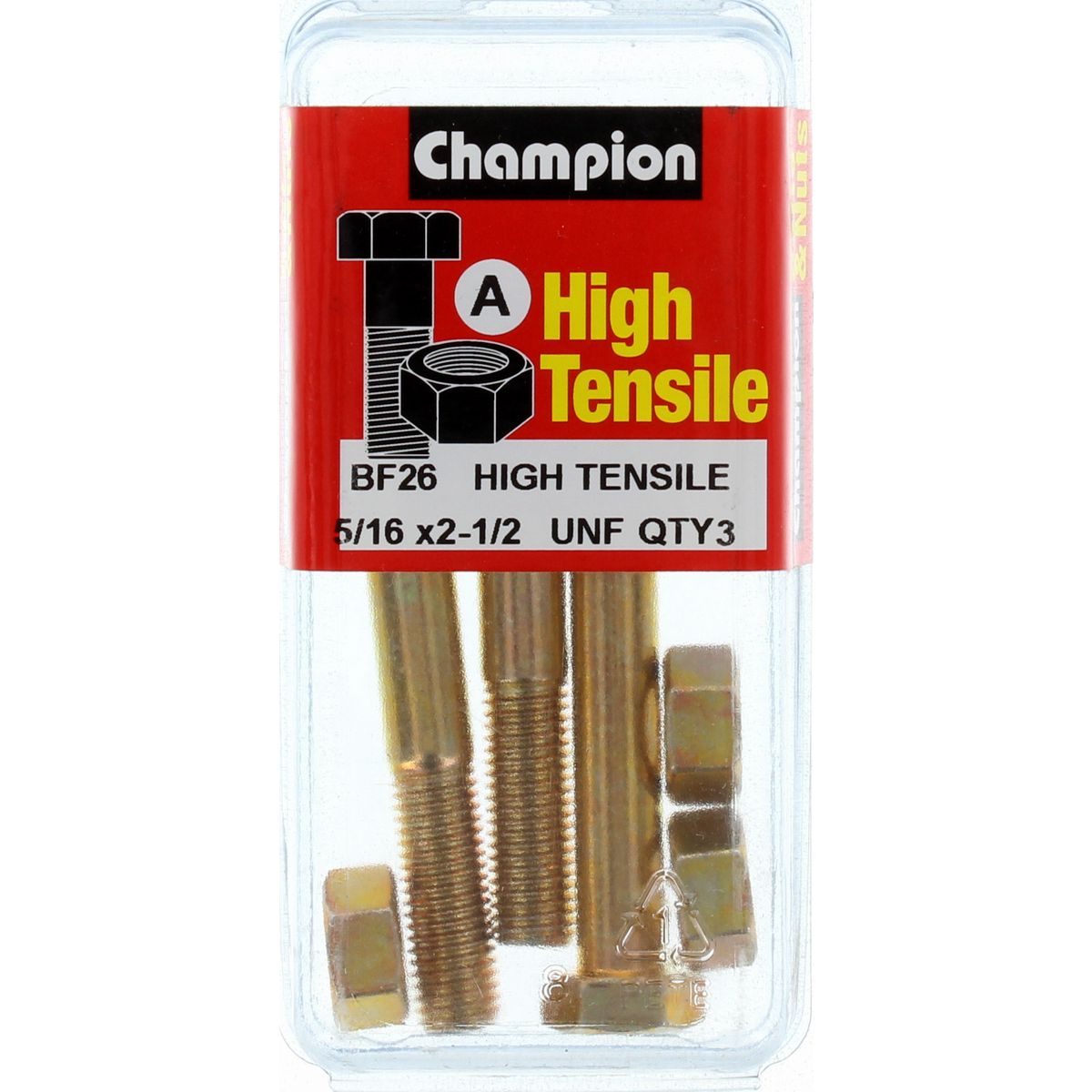 Champion Hex Bolt & Nut High Tensile 5/16in x 2 1/2in UNF Grade 5 - BF26