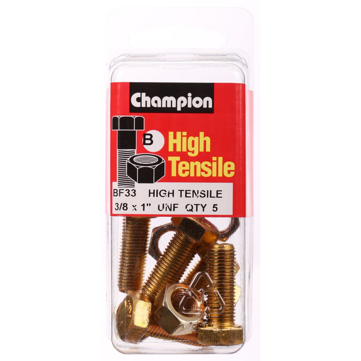 Champion Hex Set Screw & Nut High Tensile 3/8in x 1in UNF Grade 5 - BF33