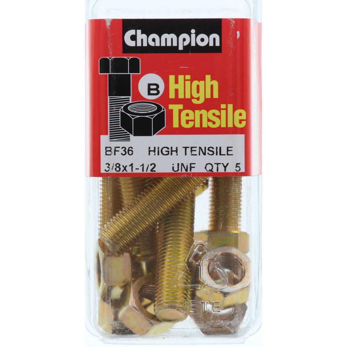 Champion Hex Set Screw & Nut High Tensile 3/8in x 1 1/2in UNF Grade 5 - BF36