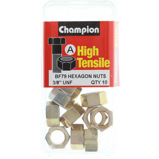 Champion Hex Plain Nut 3/8in UNF Class 5 - BF79