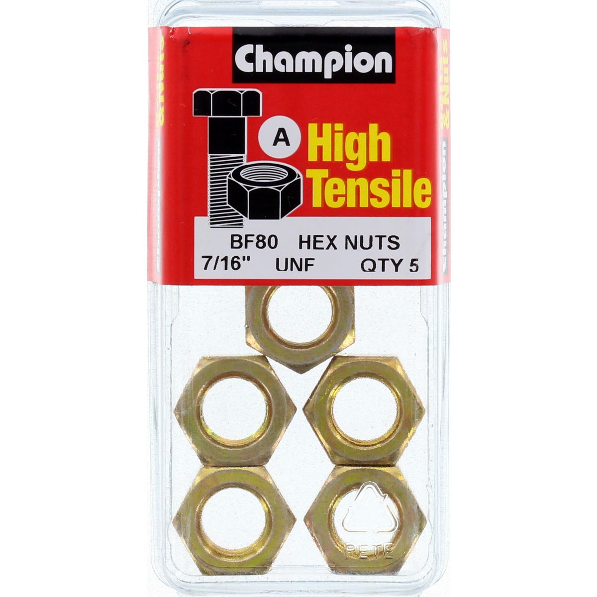 Champion Hex Plain Nut 7/16in UNF Class 5 - BF80