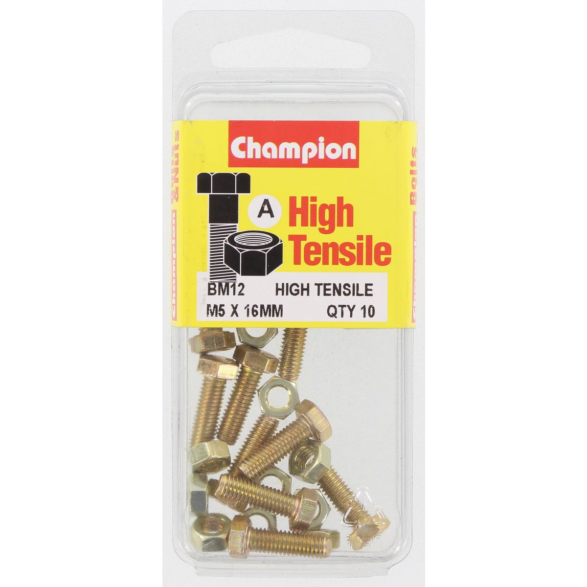 Champion Hex Set Screw & Nut High Tensile M5 x 16mm Grade 8.8 - BM12