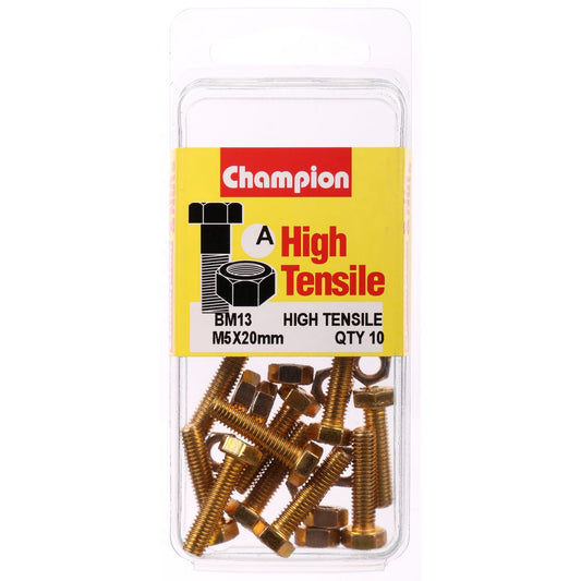 Champion Hex Set Screw & Nut High Tensile M5 x 20mm Grade 8.8 - BM13