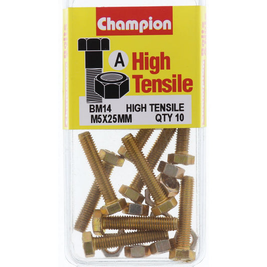 Champion Hex Set Screw & Nut High Tensile M5 x 25mm Grade 8.8 - BM14
