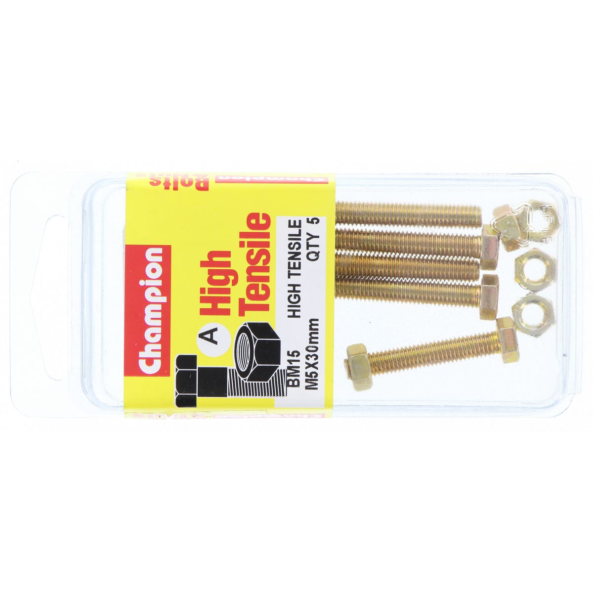 Champion Hex Set Screw & Nut High Tensile M5 x 30mm Grade 8.8 - BM15