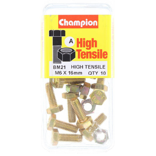 Champion Hex Set Screw & Nut High Tensile M6 x 16mm Grade 8.8 - BM21