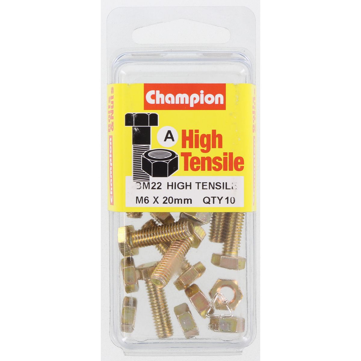 Champion Hex Set Screw & Nut High Tensile M6 x 20mm Grade 8.8 - BM22