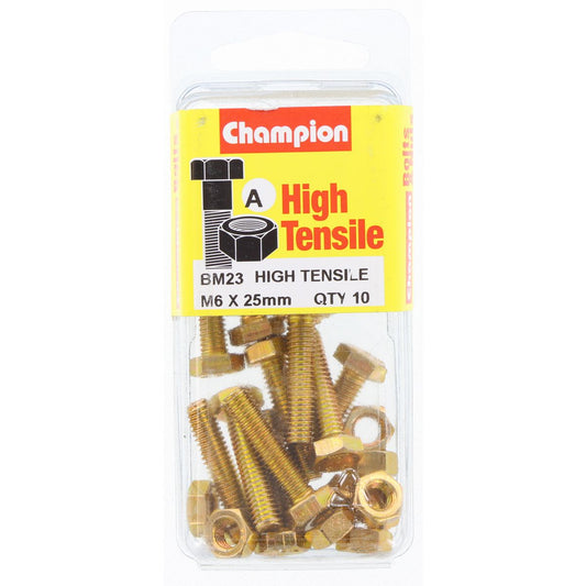 Champion Hex Set Screw & Nut High Tensile M6 x 25mm Grade 8.8 - BM23