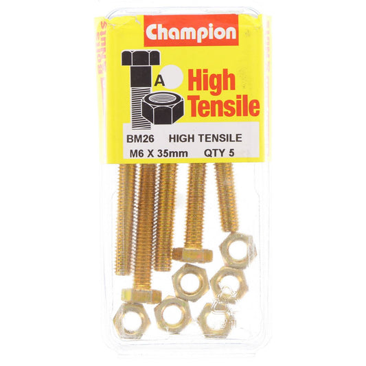 Champion Hex Set Screw & Nut High Tensile M6 x 35mm Grade 8.8 - BM26