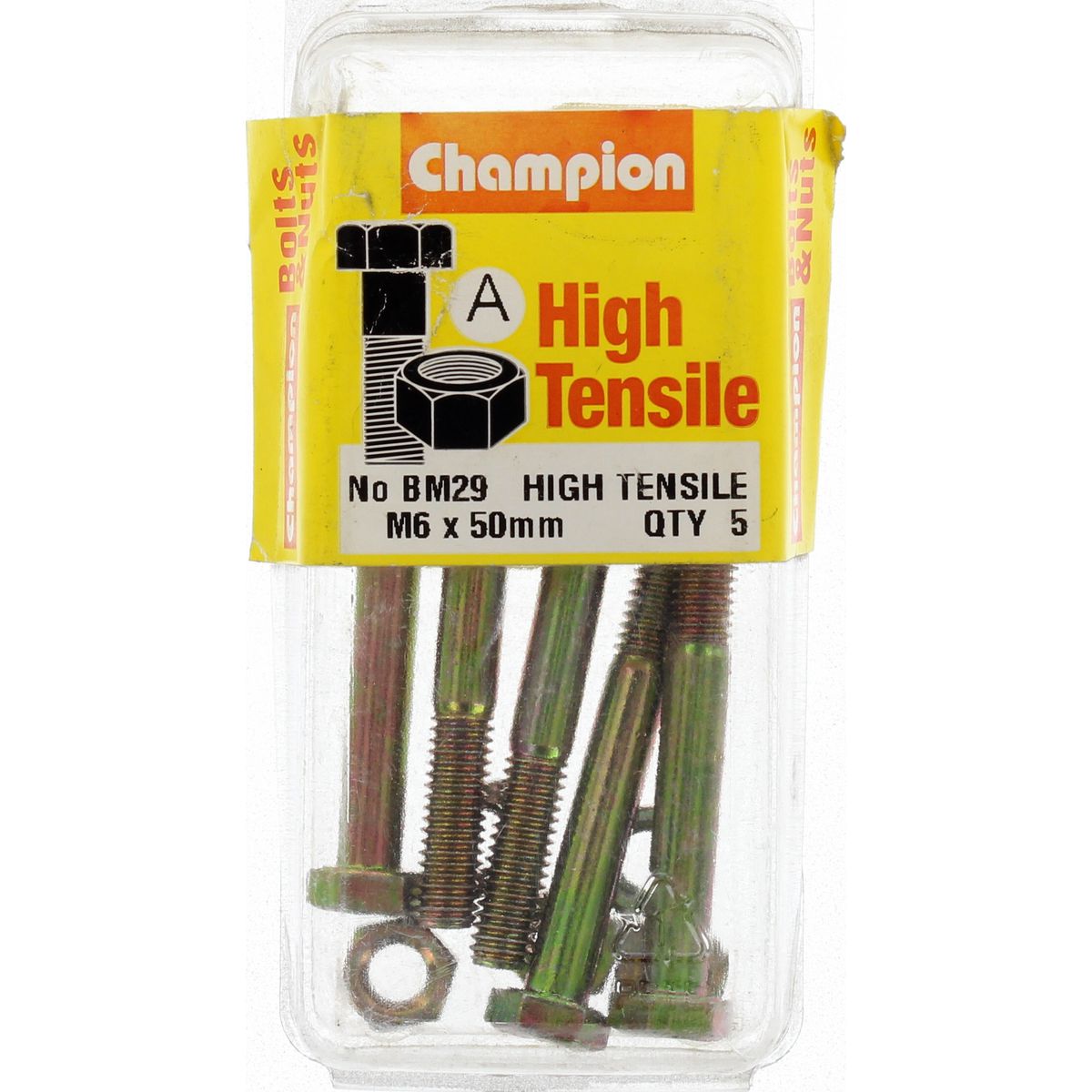 Champion Hex Bolt & Nut High Tensile M6 x 50mm Grade 8.8 - BM29