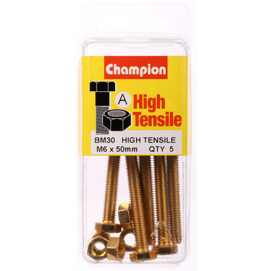 Champion Hex Set Screw & Nut High Tensile M6 x 50mm Grade 8.8 - BM30
