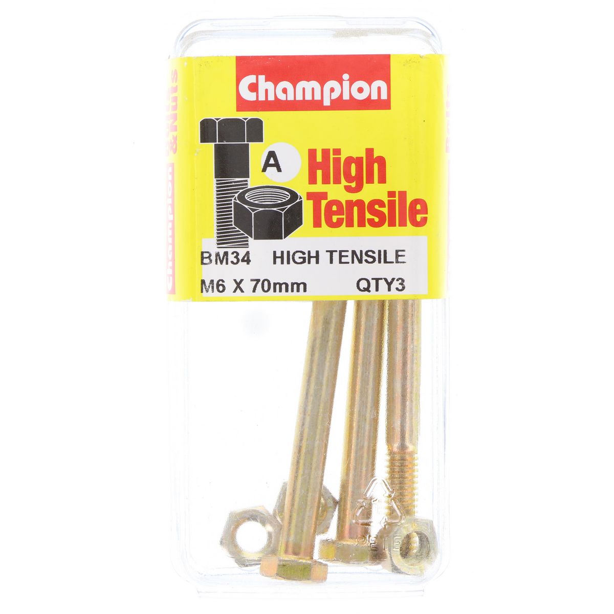 Champion Hex Bolt & Nut High Tensile M6 x 70mm Grade 8.8 - BM34