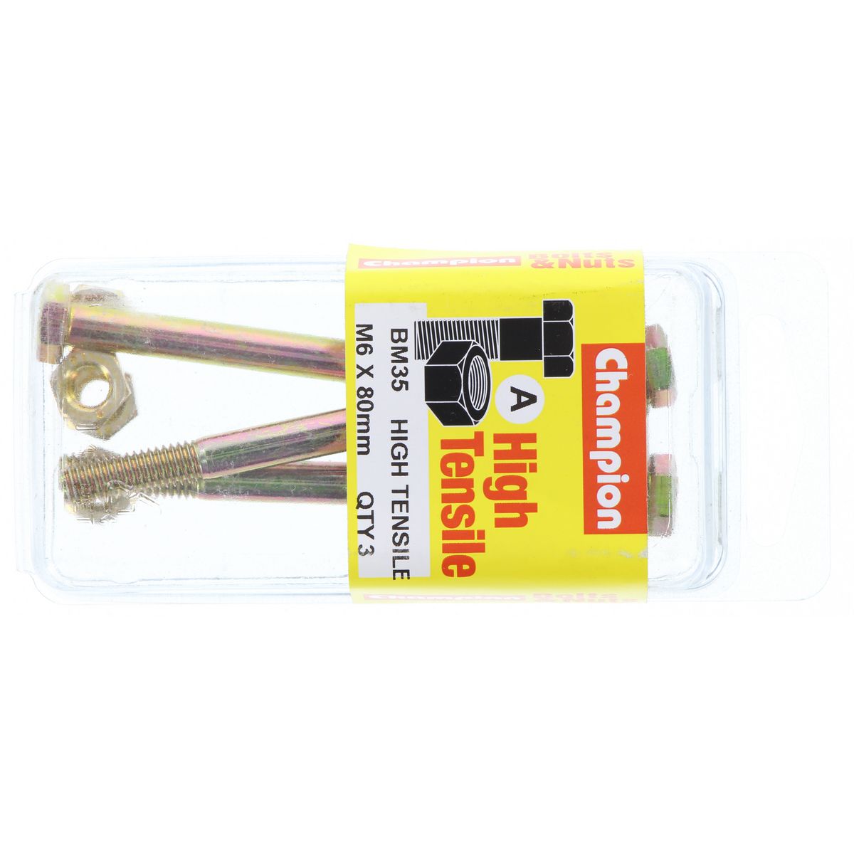 Champion Hex Bolt & Nut High Tensile M6 x 80mm Grade 8.8 - BM35