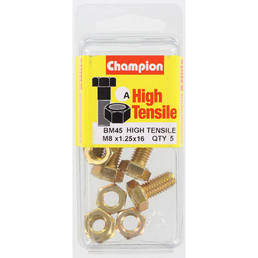 Champion Hex Set Screw & Nut High Tensile M8 x 16mm Grade 8.8 - BM45
