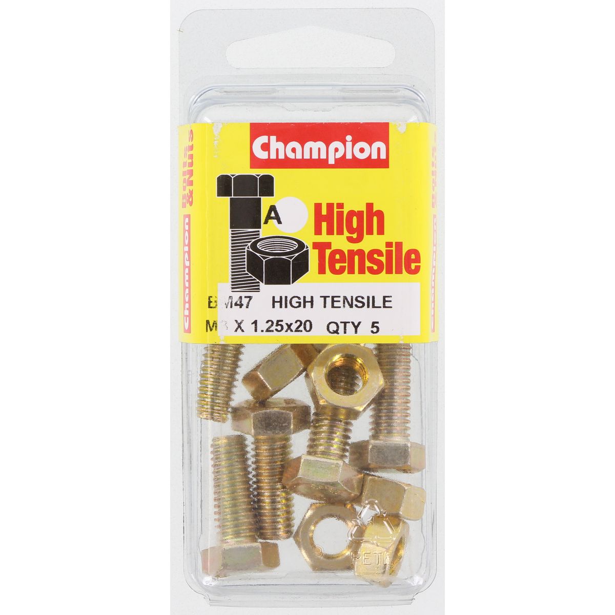 Champion Hex Set Screw & Nut High Tensile M8 x 20mm Grade 8.8 - BM47