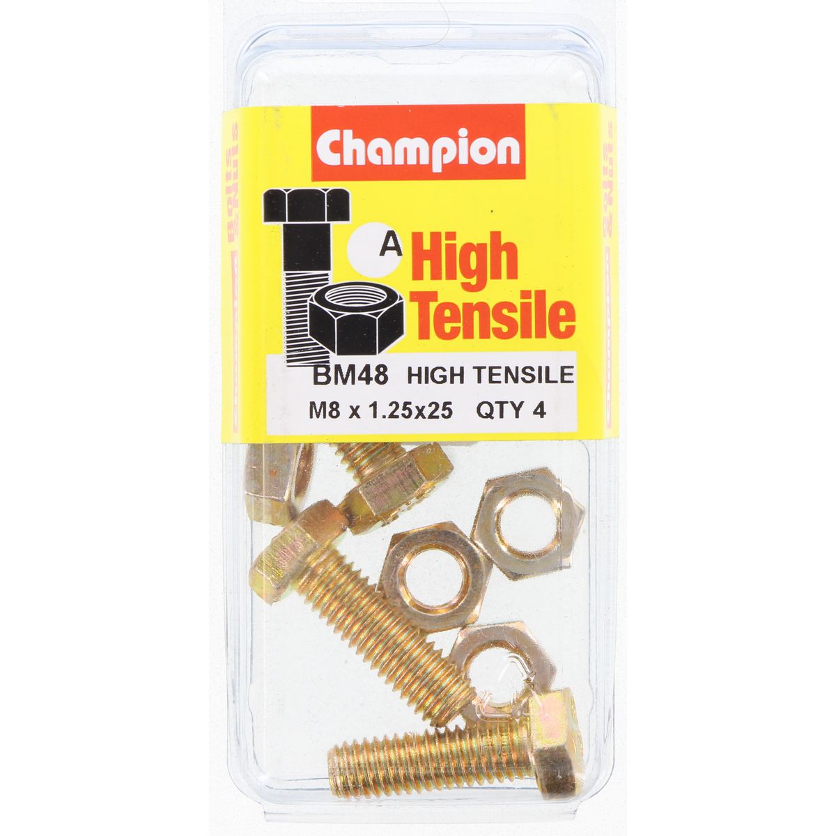 Champion Hex Set Screw & Nut High Tensile M8 x 25mm Grade 8.8 - BM48