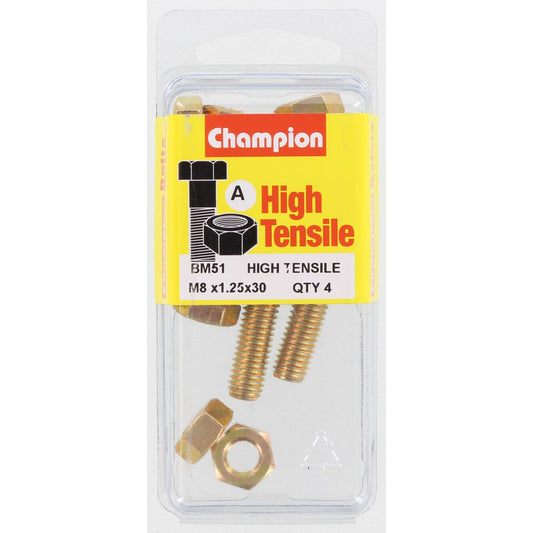 Champion Hex Set Screw & Nut High Tensile M8 x 30mm Grade 8.8 - BM51