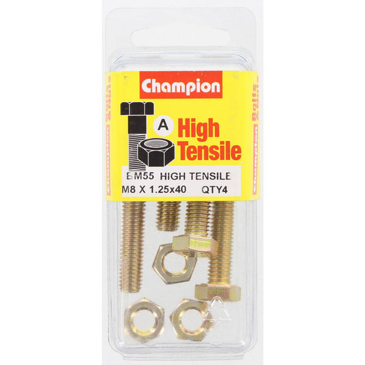 Champion Hex Set Screw & Nut High Tensile M8 x 40mm Grade 8.8 - BM55