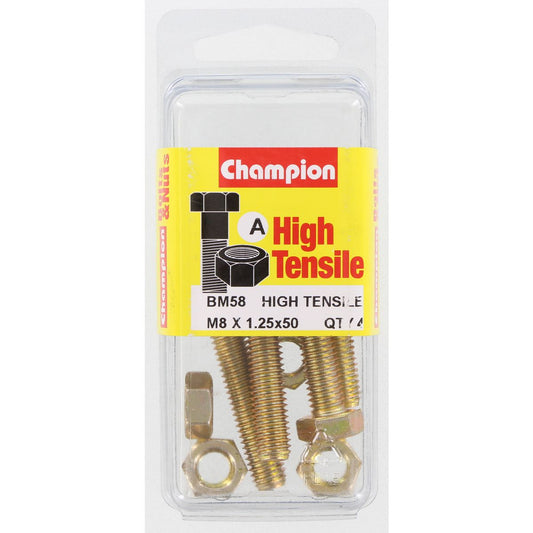 Champion Hex Set Screw & Nut High Tensile M8 x 50mm Grade 8.8 - BM58