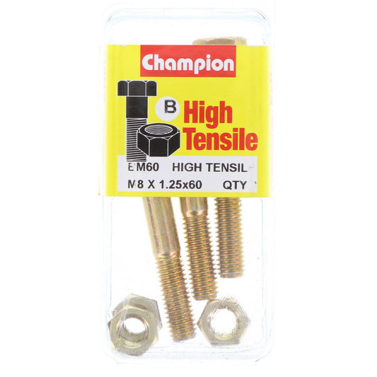 Champion Hex Bolt & Nut High Tensile M8 x 60mm Grade 8.8 - BM60