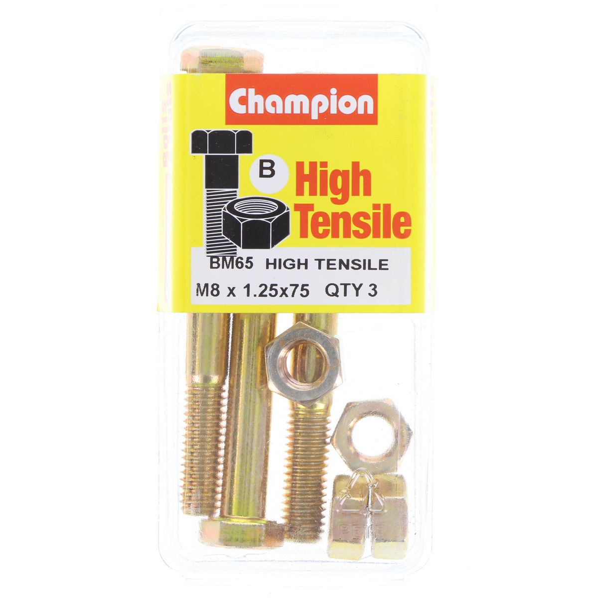 Champion Hex Bolt & Nut High Tensile M8 x 75mm Grade 8.8 - BM65
