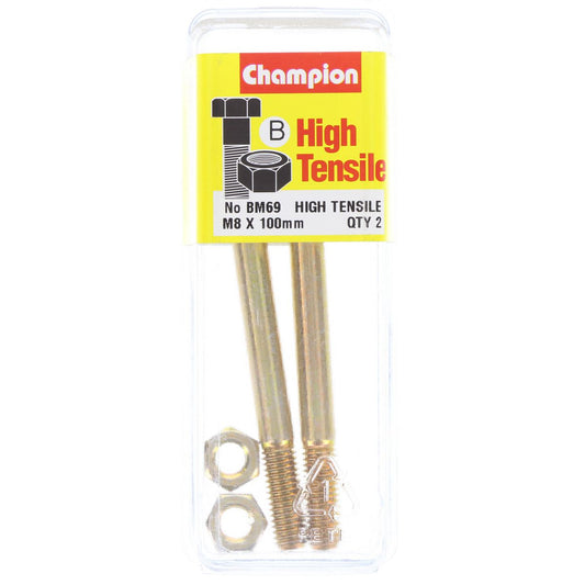 Champion Hex Bolt & Nut High Tensile M8 x 100mm Grade 8.8 - BM69