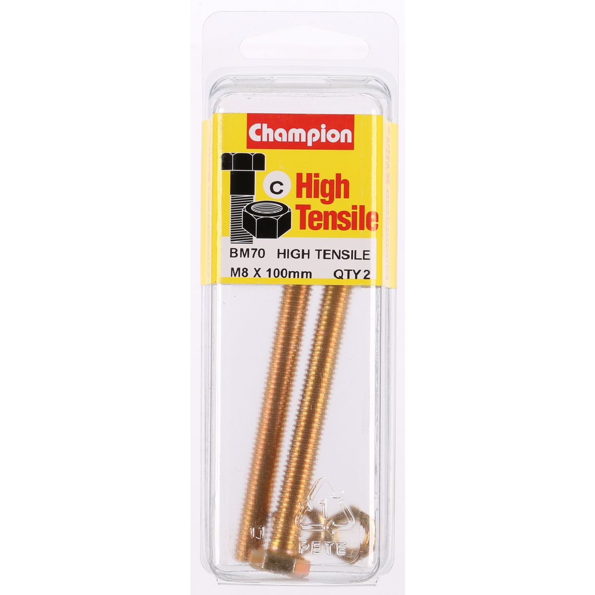 Champion Hex Set Screw & Nut High Tensile M8 x 100mm Grade 8.8 - BM70