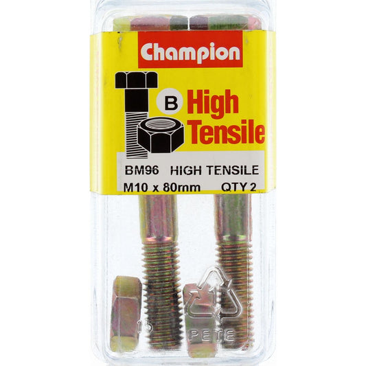 Champion Hex Bolt & Nut High Tensile M10 x 80mm Grade 8.8 - BM96