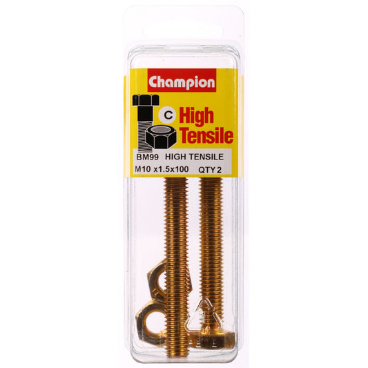 Champion Hex Set Screw & Nut High Tensile M10 x 100mm Grade 8.8 - BM99