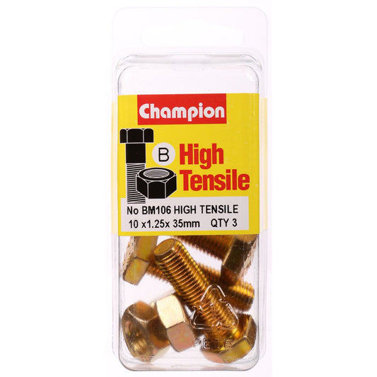 Champion Hex Set Screw & Nut High Tensile M10 x 35 x 1.25mm Grade 8.8 - BM106
