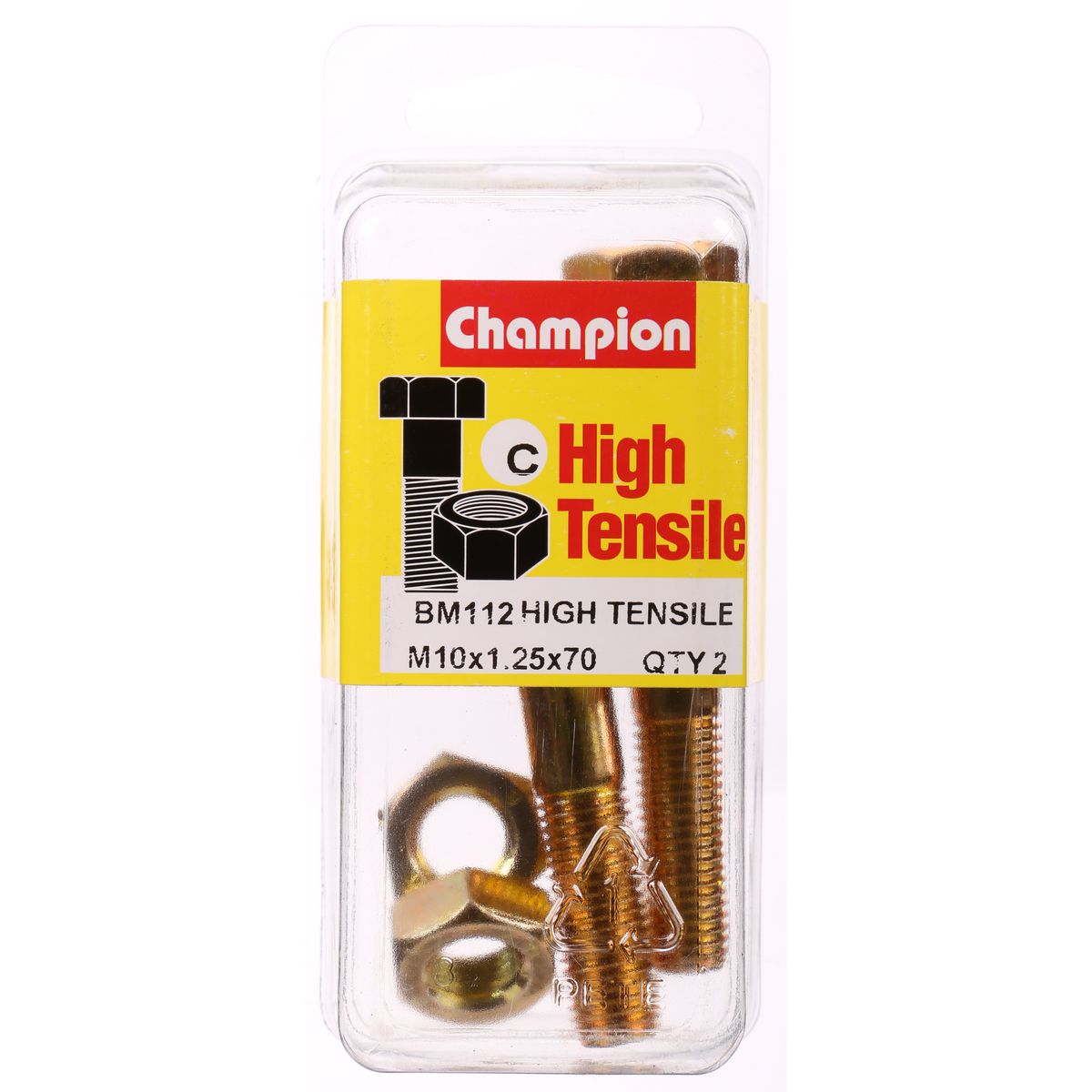Champion Hex Bolt & Nut High Tensile M10 x 70 x 1.25mm Grade 8.8 - BM112