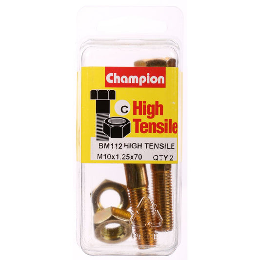 Champion Hex Bolt & Nut High Tensile M10 x 70 x 1.25mm Grade 8.8 - BM112